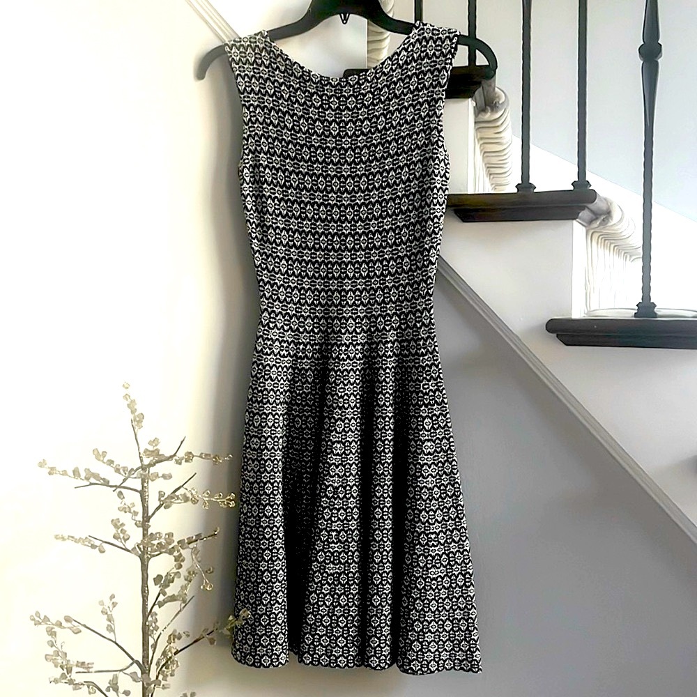 Milly Sweater Black and White Knit Sweater Dress - M